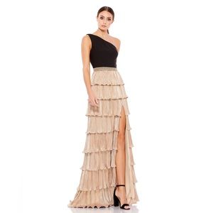 Mac Duggal 26541 One Shoulder Layered Ruffled Metallic‎ Gown 6- NwT